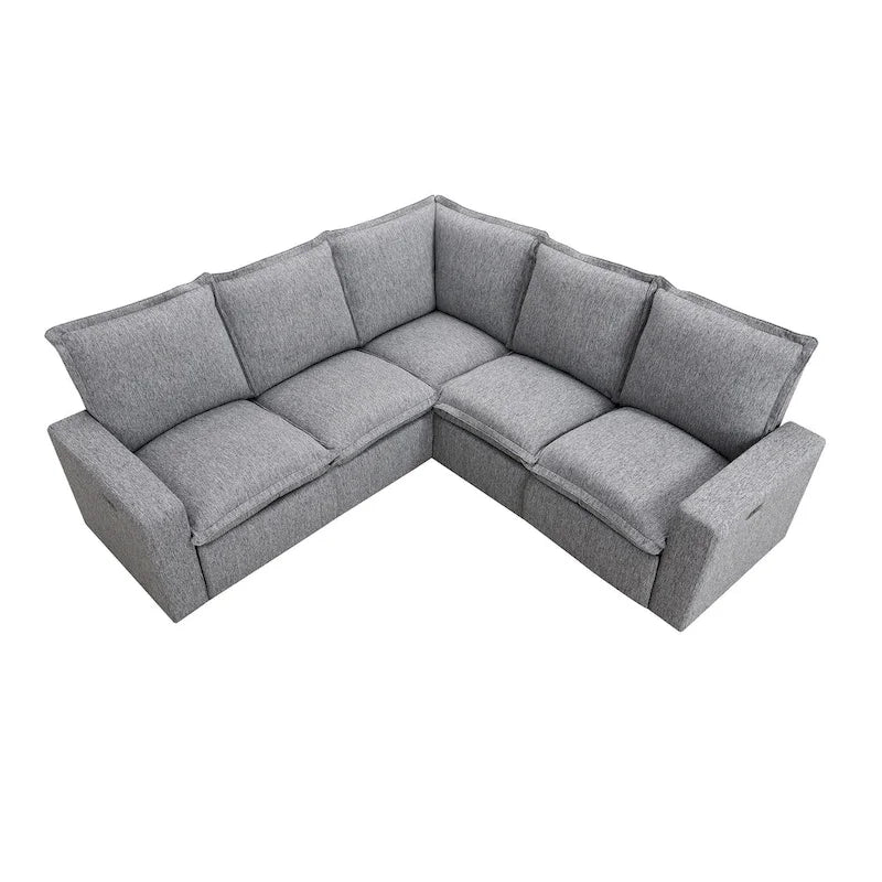 Canapé d'angle en lin en forme de L avec fauteuils inclinables électriques et port USB
