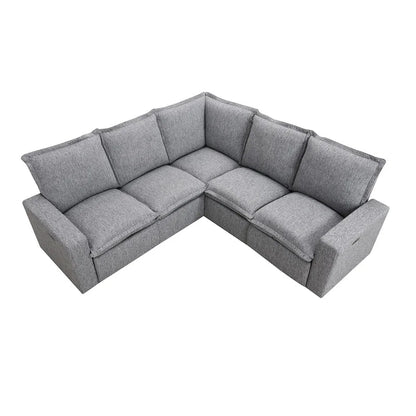 Canapé d'angle en lin en forme de L avec fauteuils inclinables électriques et port USB
