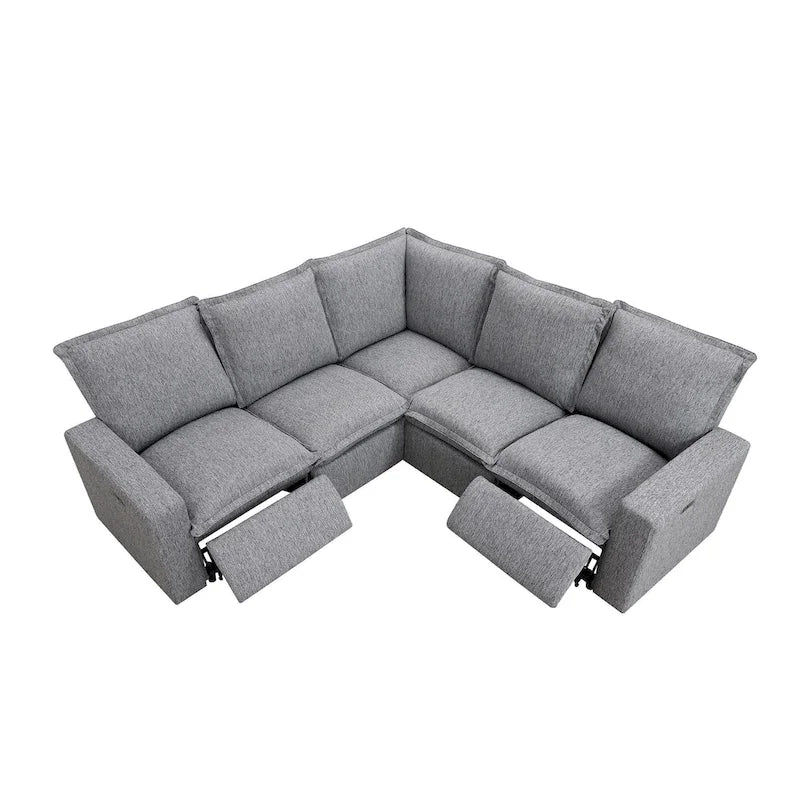 Canapé d'angle en lin en forme de L avec fauteuils inclinables électriques et port USB