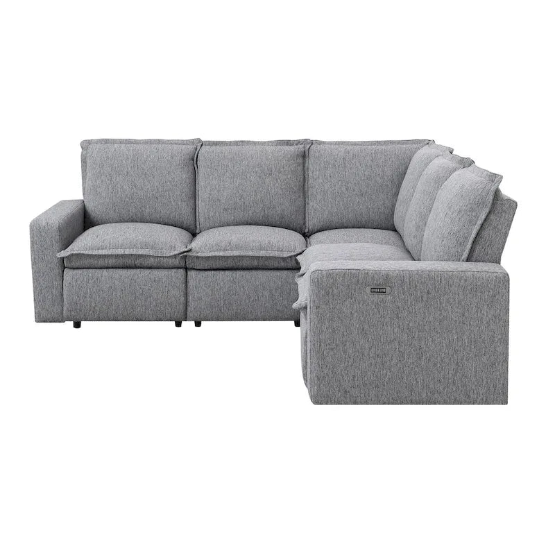Canapé d'angle en lin en forme de L avec fauteuils inclinables électriques et port USB