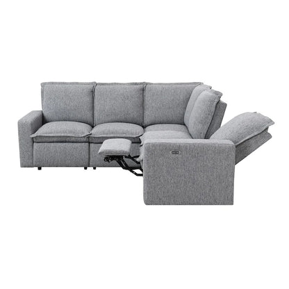 Canapé d'angle en lin en forme de L avec fauteuils inclinables électriques et port USB
