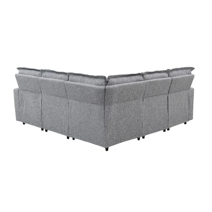 Canapé d'angle en lin en forme de L avec fauteuils inclinables électriques et port USB