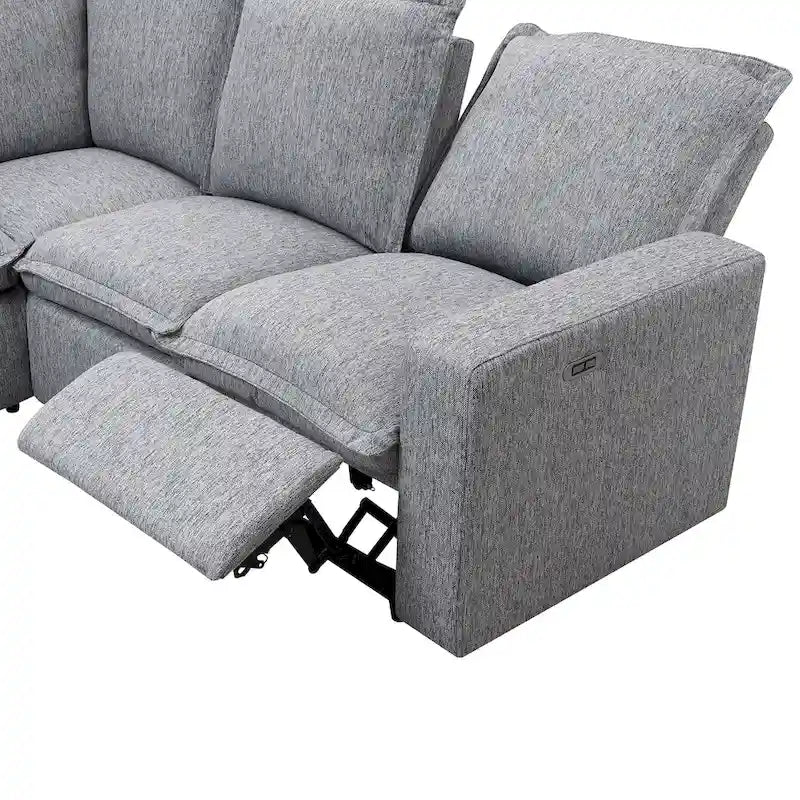Canapé d'angle en lin en forme de L avec fauteuils inclinables électriques et port USB