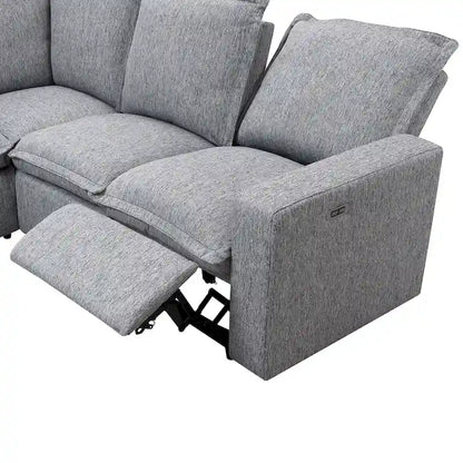 Canapé d'angle en lin en forme de L avec fauteuils inclinables électriques et port USB