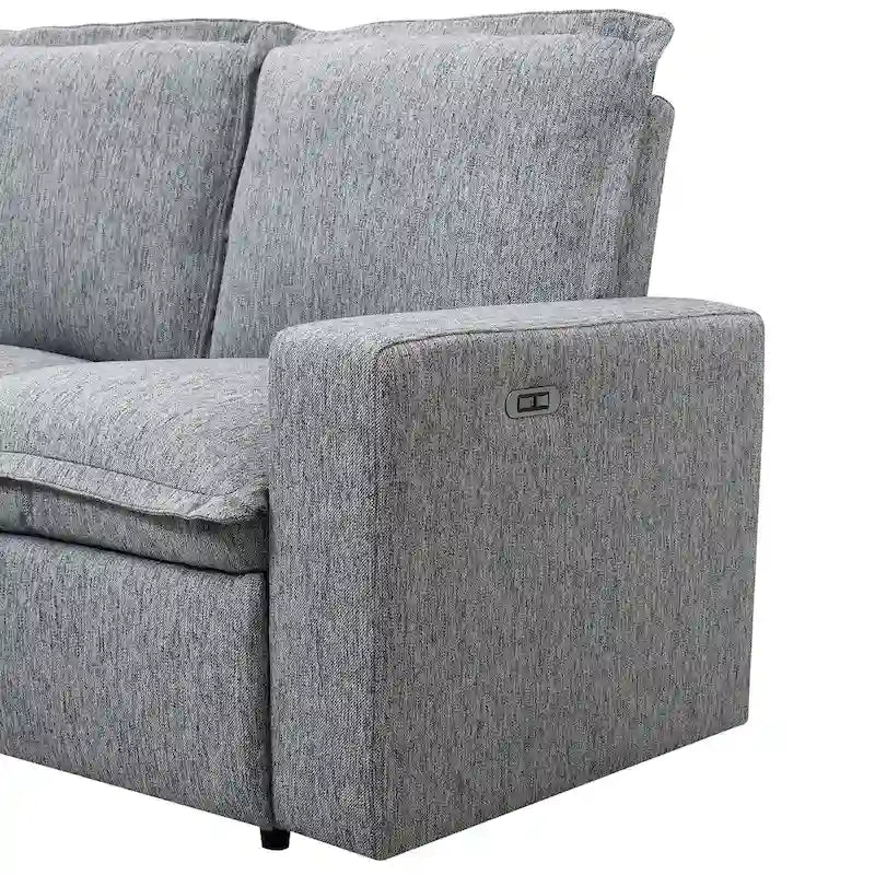 Canapé d'angle en lin en forme de L avec fauteuils inclinables électriques et port USB