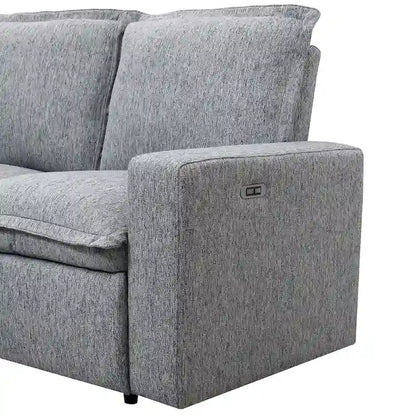 Canapé d'angle en lin en forme de L avec fauteuils inclinables électriques et port USB