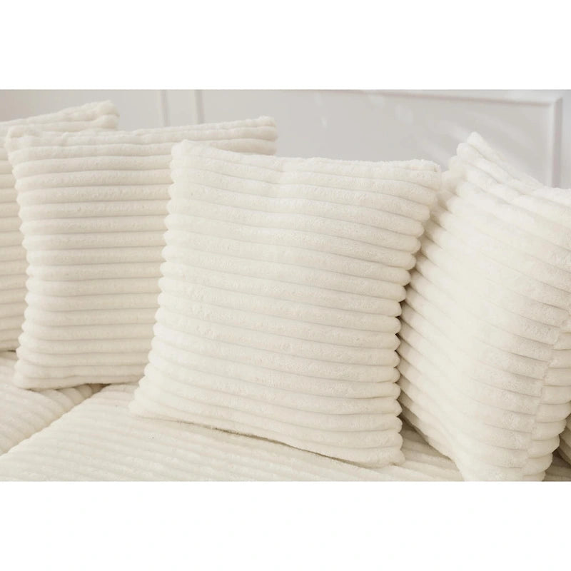 Canapé d'angle en L en velours côtelé beige 111 avec méridienne gauche surdimensionnée et 8 coussins décoratifs