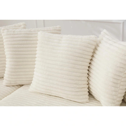 Canapé d'angle en L en velours côtelé beige 111 avec méridienne gauche surdimensionnée et 8 coussins décoratifs