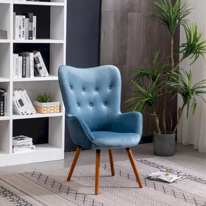 Fauteuil d'appoint bleu 30 en polyester capitonné à boutons
