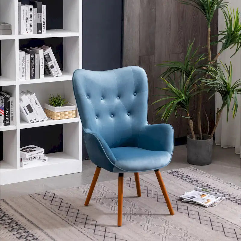 Fauteuil d'appoint bleu 30 en polyester capitonné à boutons