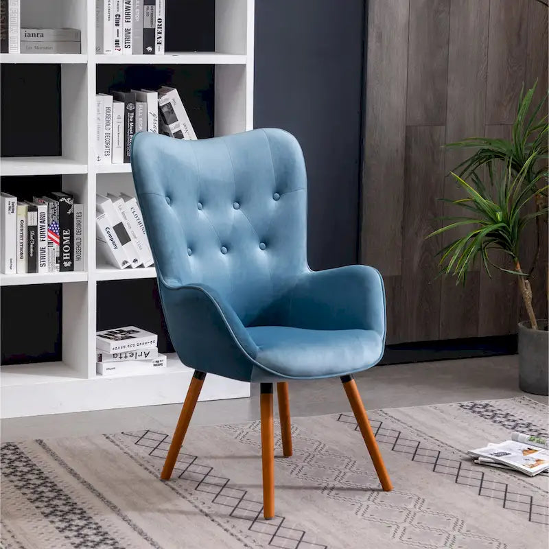 Fauteuil d'appoint bleu 30 en polyester capitonné à boutons