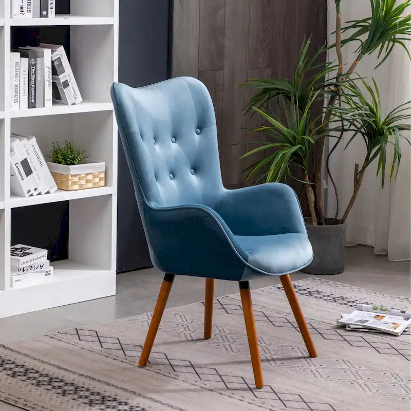Fauteuil d'appoint bleu 30 en polyester capitonné à boutons