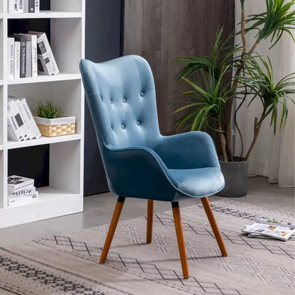 Fauteuil d'appoint bleu 30 en polyester capitonné à boutons