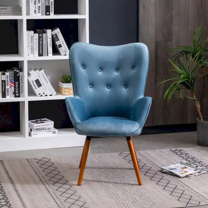 Fauteuil d'appoint bleu 30 en polyester capitonné à boutons