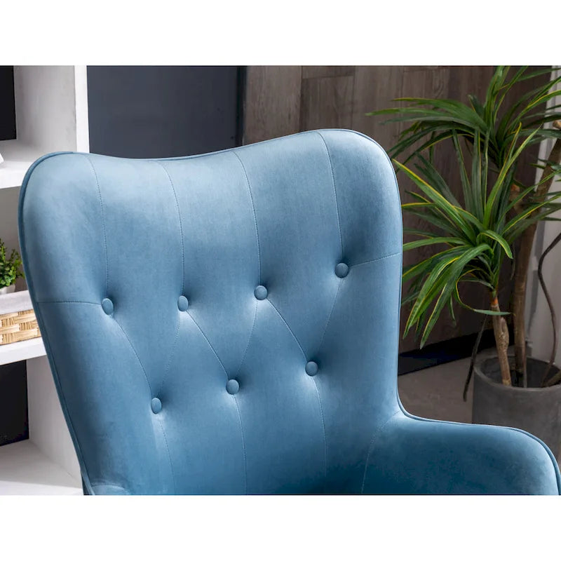 Fauteuil d'appoint bleu 30 en polyester capitonné à boutons