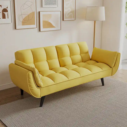 Canapé jaune avec accoudoirs et coussin décoratif - Canapé-lit confortable pour petits espaces, idéal pour les appartements