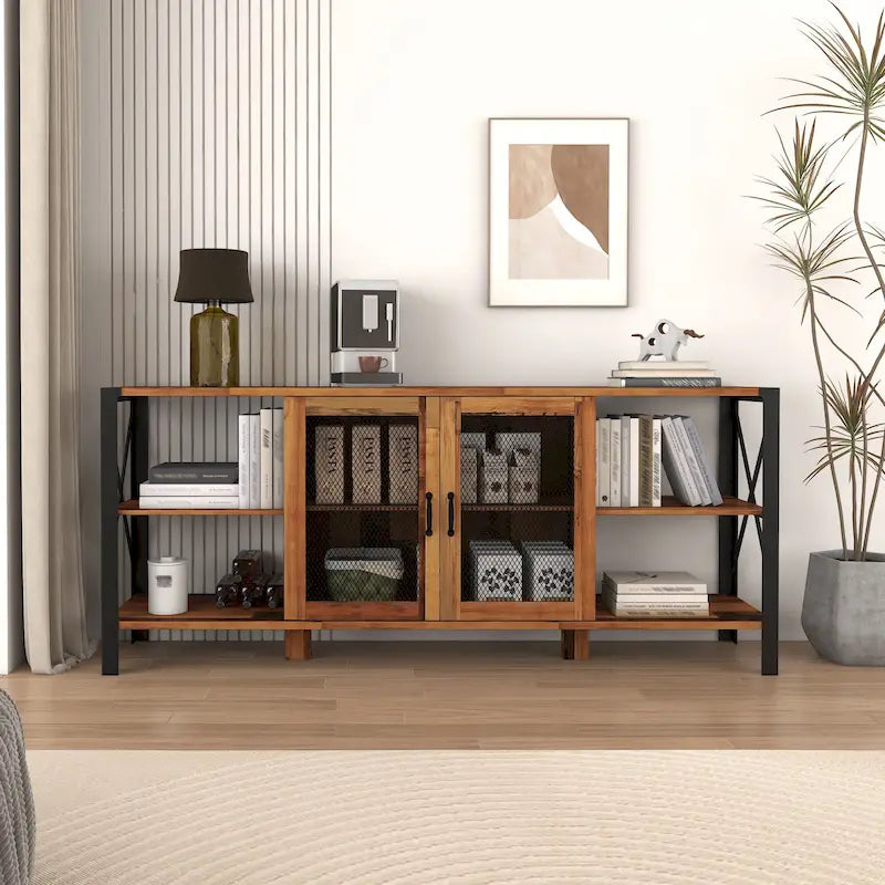 Meuble TV style ferme en noyer 70.87 avec rangement ouvert pour téléviseurs de 70 pouces