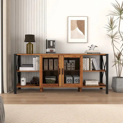 Walnut 70.87 Farmhouse TV Stand with Open Storage for 70 TVs