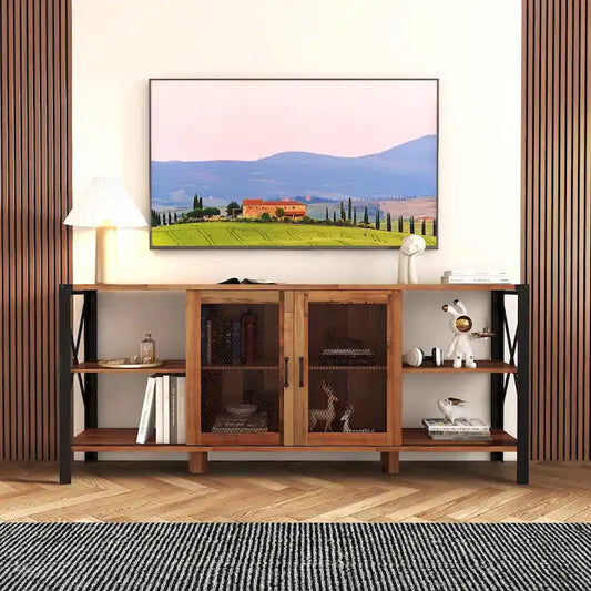 Meuble TV style ferme en noyer 70.87 avec rangement ouvert pour téléviseurs de 70 pouces