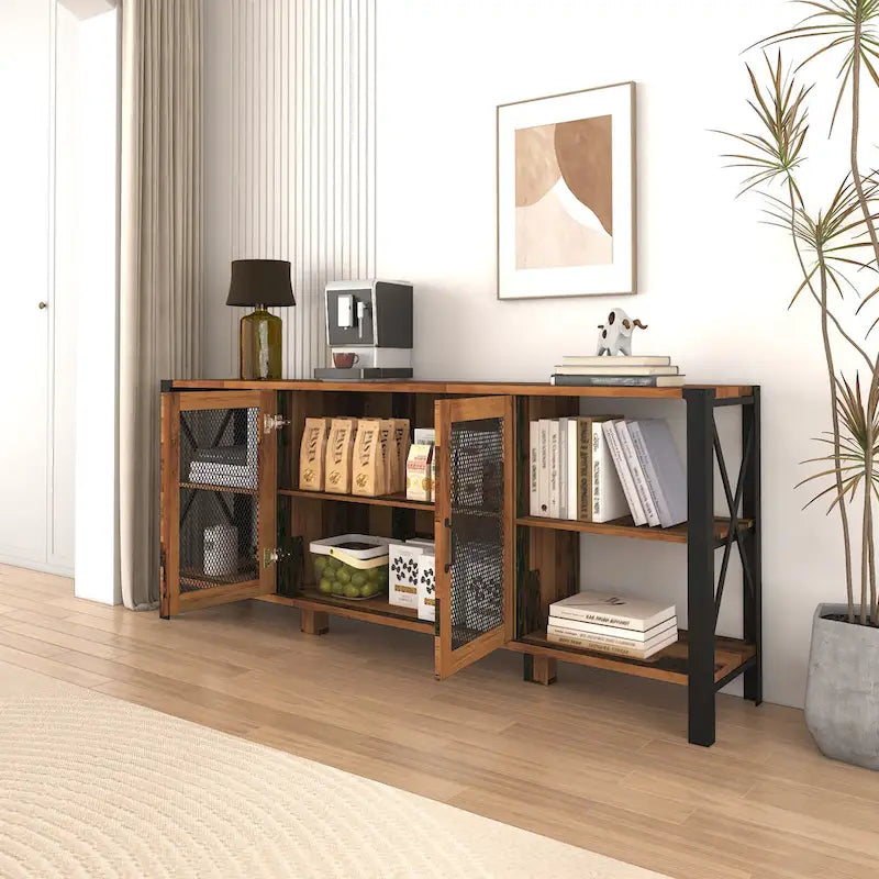 Meuble TV style ferme en noyer 70.87 avec rangement ouvert pour téléviseurs de 70 pouces