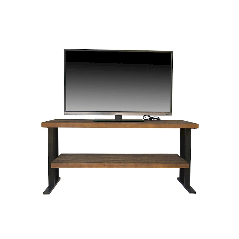 Console multimédia avec une étagère, idéale pour votre décoration intérieure, en bois recyclé naturel et finition noire.