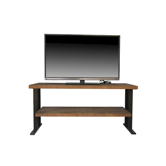 Console multimédia avec une étagère, idéale pour votre décoration intérieure, en bois recyclé naturel et finition noire.
