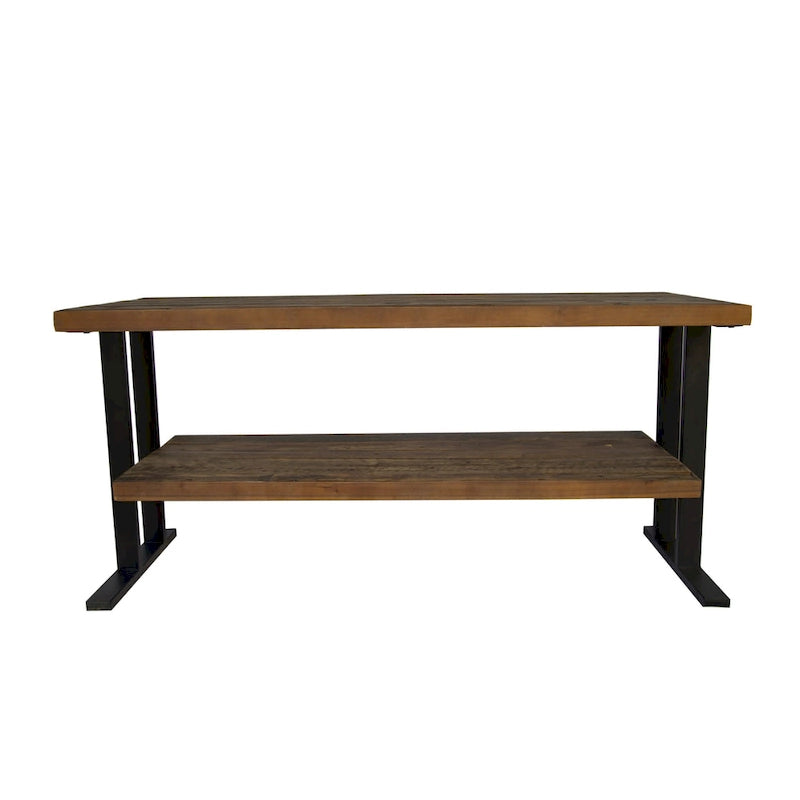 Console multimédia avec une étagère, idéale pour votre décoration intérieure, en bois recyclé naturel et finition noire.