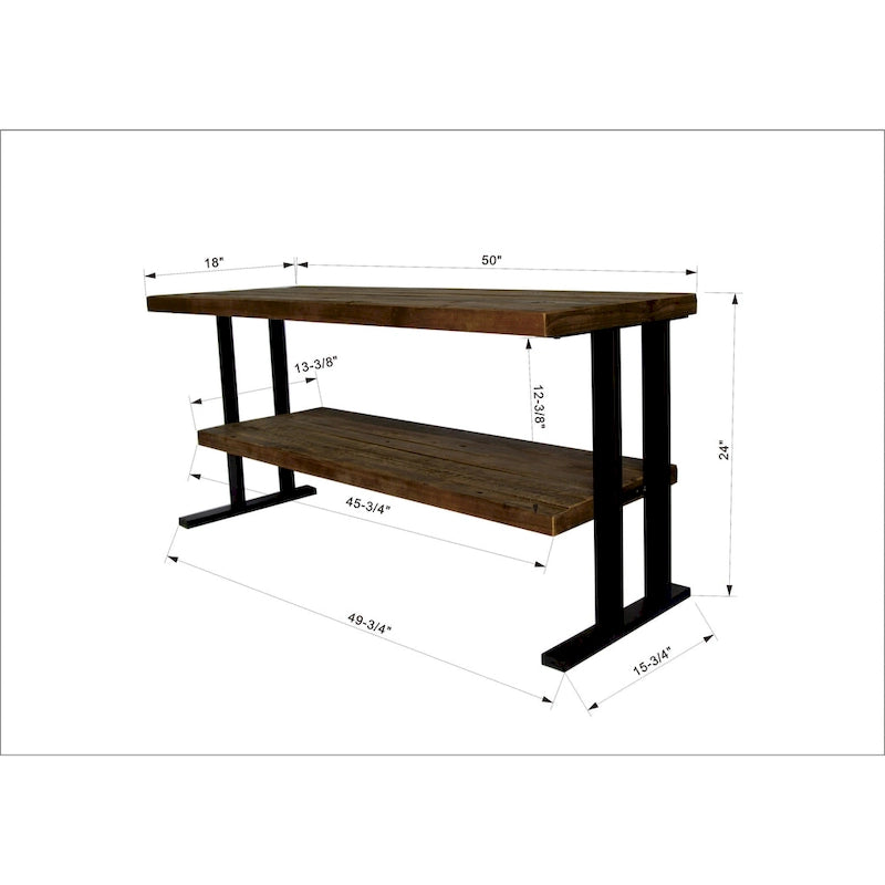 Console multimédia avec une étagère, idéale pour votre décoration intérieure, en bois recyclé naturel et finition noire.