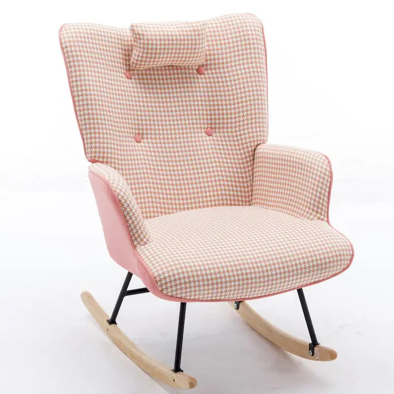Fauteuil à bascule, fauteuil à bascule en tissu pied-de-poule souple et simili cuir pour chambre d'enfant
