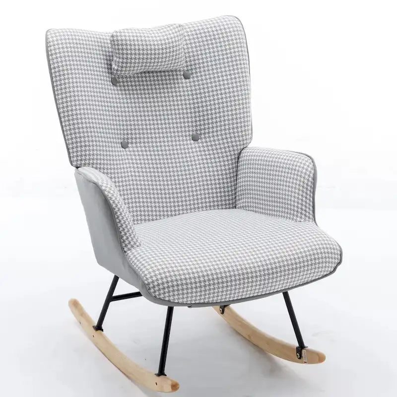 Fauteuil à bascule, fauteuil à bascule en tissu pied-de-poule souple et simili cuir pour chambre d'enfant