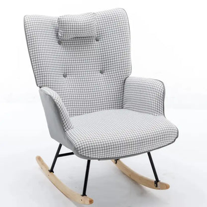 Fauteuil à bascule, fauteuil à bascule en tissu pied-de-poule souple et simili cuir pour chambre d'enfant