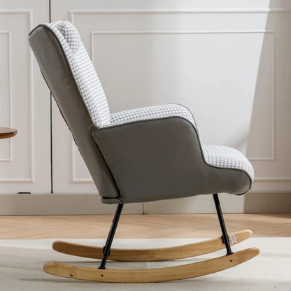 Fauteuil à bascule, fauteuil à bascule en tissu pied-de-poule souple et simili cuir pour chambre d'enfant