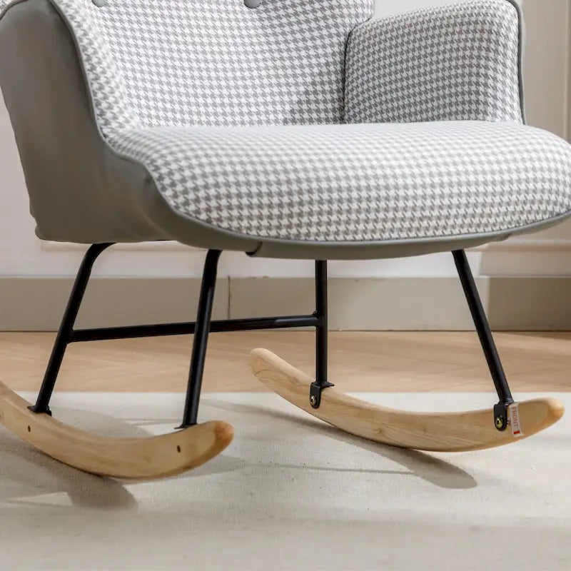 Fauteuil à bascule, fauteuil à bascule en tissu pied-de-poule souple et simili cuir pour chambre d'enfant