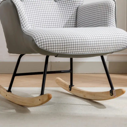 Fauteuil à bascule, fauteuil à bascule en tissu pied-de-poule souple et simili cuir pour chambre d'enfant