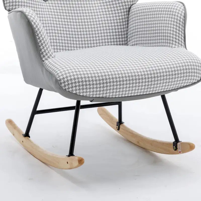 Fauteuil à bascule, fauteuil à bascule en tissu pied-de-poule souple et simili cuir pour chambre d'enfant