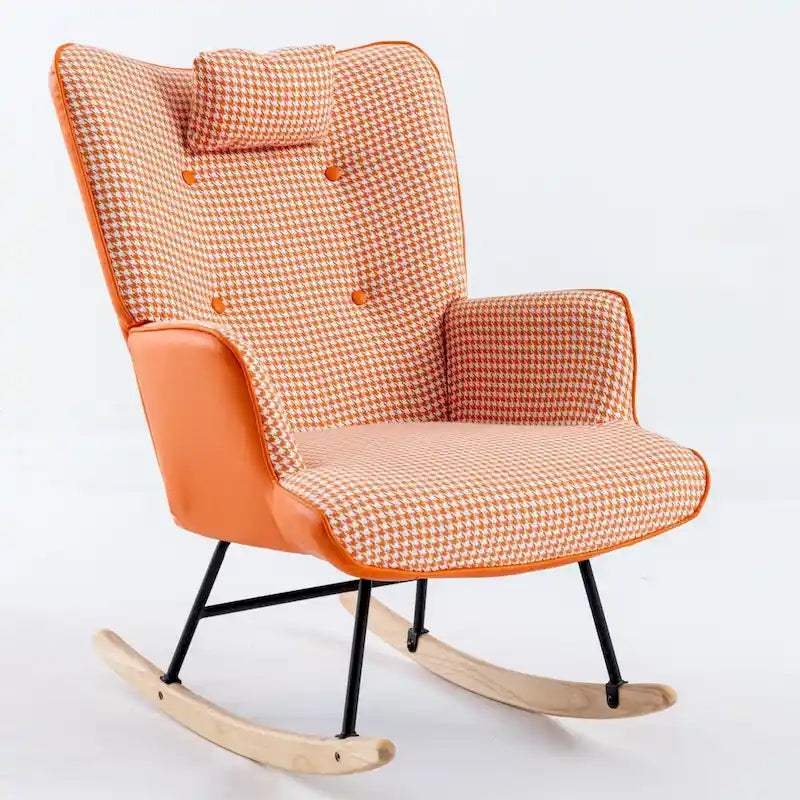 Fauteuil à bascule, fauteuil à bascule en tissu pied-de-poule souple et simili cuir pour chambre d'enfant