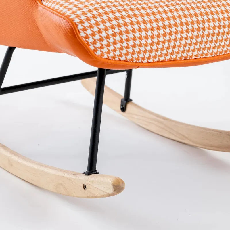 Fauteuil à bascule, fauteuil à bascule en tissu pied-de-poule souple et simili cuir pour chambre d'enfant