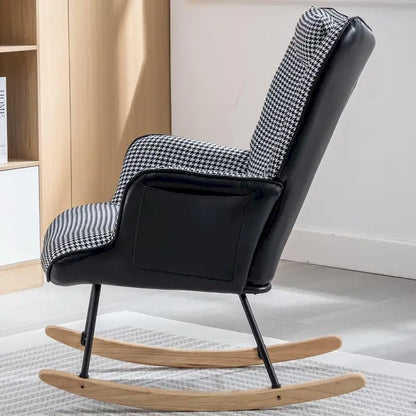 Fauteuil à bascule, fauteuil à bascule en tissu pied-de-poule souple et simili cuir pour chambre d'enfant