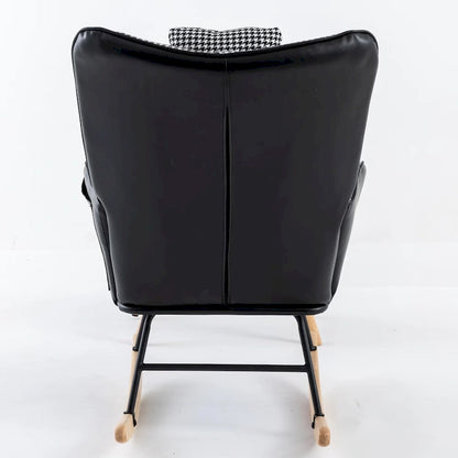 Fauteuil à bascule, fauteuil à bascule en tissu pied-de-poule souple et simili cuir pour chambre d'enfant