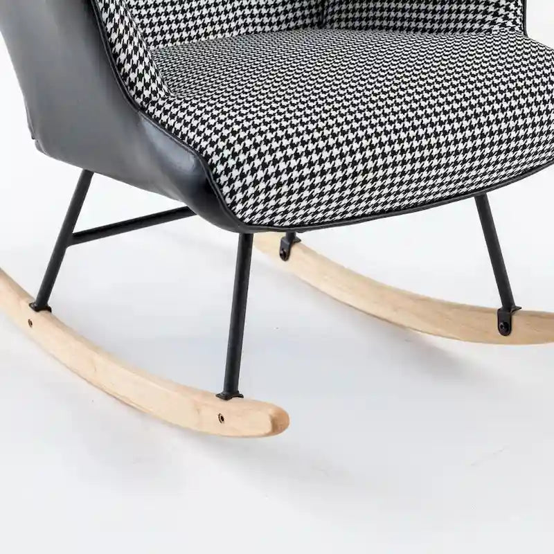 Fauteuil à bascule, fauteuil à bascule en tissu pied-de-poule souple et simili cuir pour chambre d'enfant
