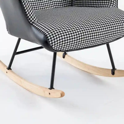 Fauteuil à bascule, fauteuil à bascule en tissu pied-de-poule souple et simili cuir pour chambre d'enfant