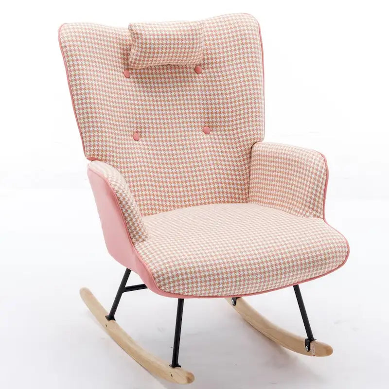 Fauteuil à bascule, fauteuil à bascule en tissu pied-de-poule souple et simili cuir pour chambre d'enfant