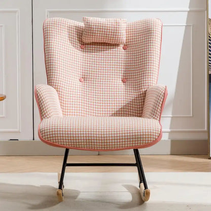 Fauteuil à bascule, fauteuil à bascule en tissu pied-de-poule souple et simili cuir pour chambre d'enfant