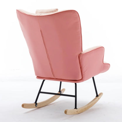 Fauteuil à bascule, fauteuil à bascule en tissu pied-de-poule souple et simili cuir pour chambre d'enfant