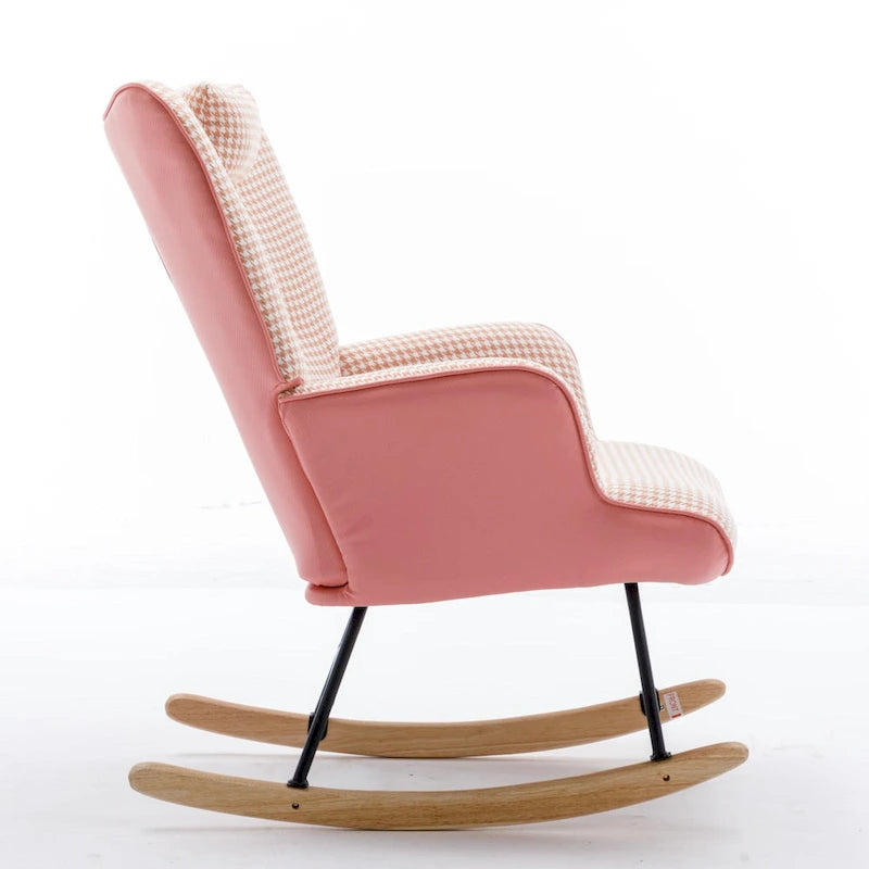 Fauteuil à bascule, fauteuil à bascule en tissu pied-de-poule souple et simili cuir pour chambre d'enfant