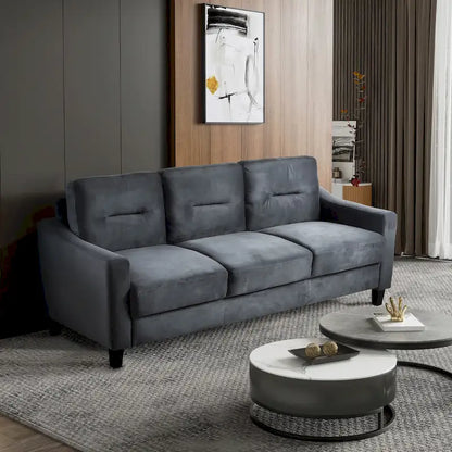 Black 76.7 Velvet 3-seater Sofa with Hardwood Frame and High-Density Foam