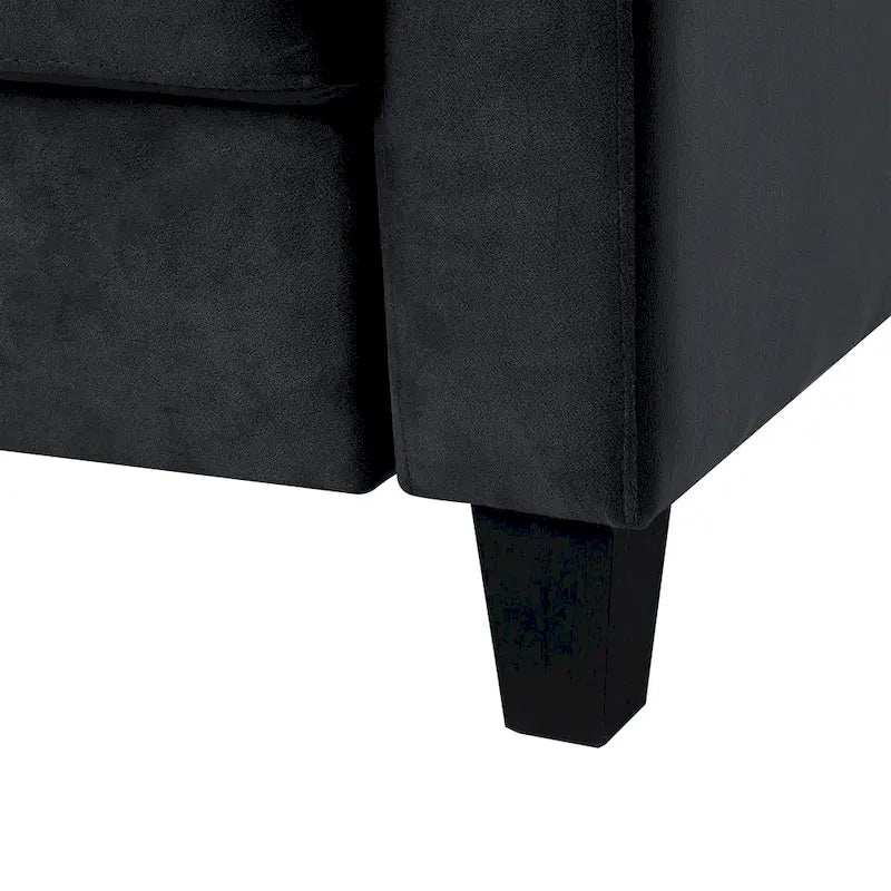 Canapé 3 places en velours noir 76,7 cm avec structure en bois massif et mousse haute densité