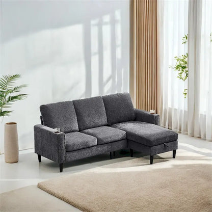 Canapé d'angle 3 places en chenille au design moderne