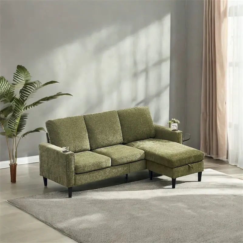 Canapé d'angle 3 places en chenille au design moderne