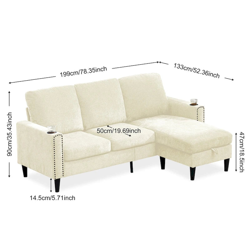 Canapé d'angle 3 places en chenille au design moderne